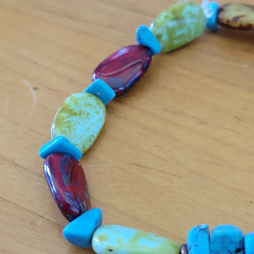 Boho Turquoise Mookaite Red Creek Jasper Bracelet Wander Charm Gemstone Bead